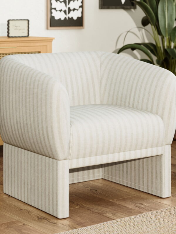 Beautiful Small Space Accent Chair by Drew Barrymore, Beige and White Linen