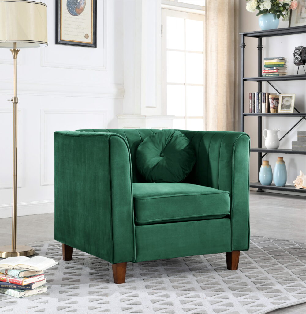 US Pride Furniture Berton Velvet Beige Chesterfield Chair for Living Room