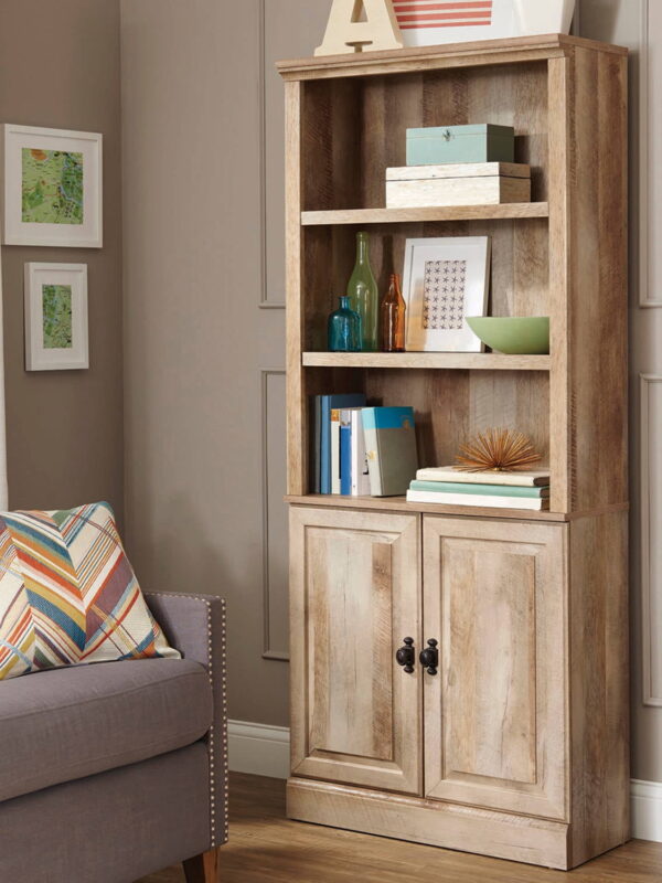 Better Homes & Gardens 71" Crossmill 5 Shelf Bookcase with Doors, Weathered Wood Finish