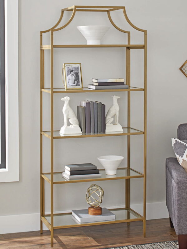Better Homes & Gardens 71" Nola 5 Shelf Etagere Bookcase, Gold Finish