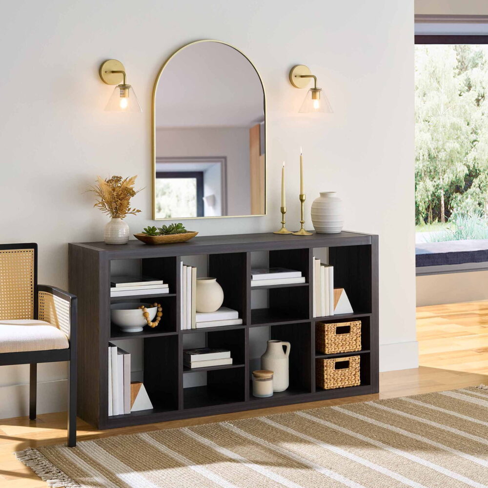 Better Homes & Gardens 8 Cube Organizer with 4 H Shelf Inserts, Tobacco Oak