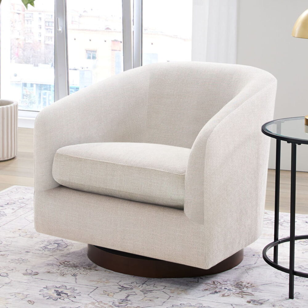 Better Homes & Gardens Bradford Wooden Base Modern Swivel Accent Chair, Linen
