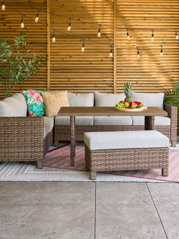 Better Homes & Gardens Brookbury 4 Piece Outdoor Wicker Patio Sectional Dining Set, Gray Cushions