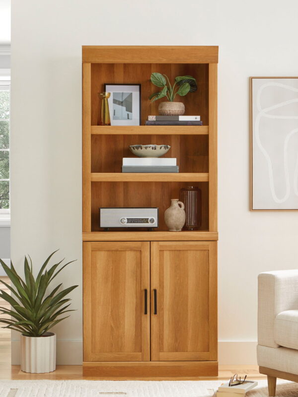 Better Homes & Gardens Glendale 5-Shelf Bookcase With Doors, Light Honey Finish