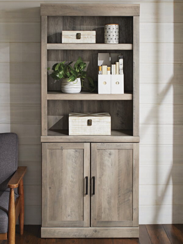 Better Homes & Gardens Glendale 5 Shelf Bookcase with Doors, Rustic Gray Finish