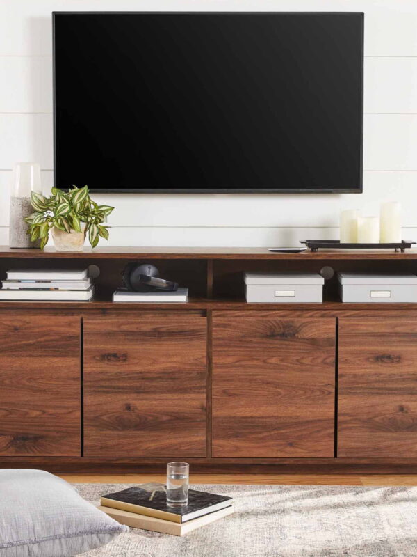 Better Homes & Gardens Juliet Curved TV Stand for TVs up to 75", Walnut Finish
