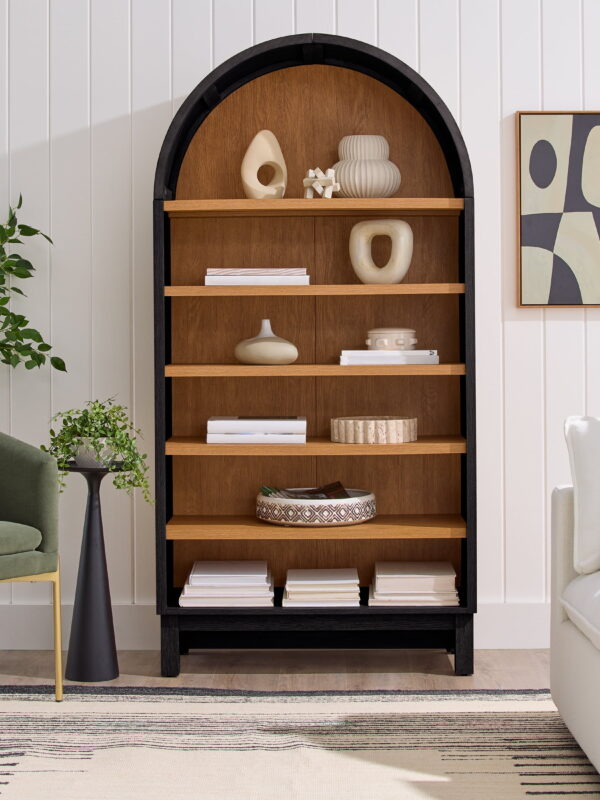 Better Homes & Gardens Juliet Open Arch Bookcase, Rich Black and Light Honey