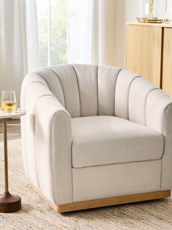 Better Homes & Gardens Lillian Accent Swivel Chair, Cream Linen