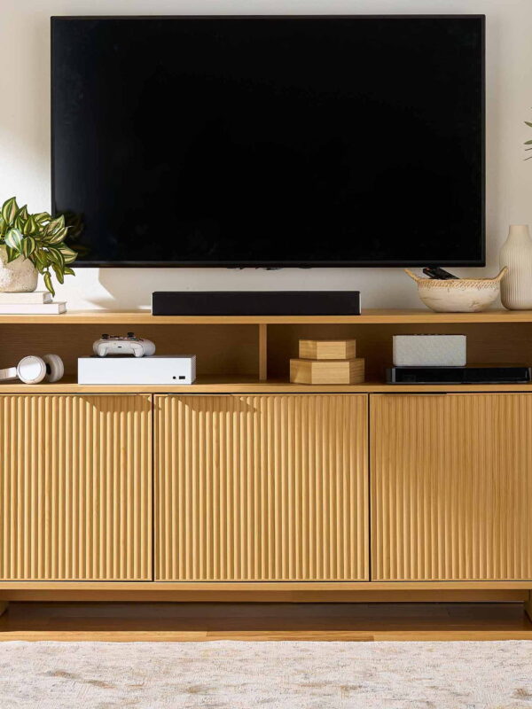 Better Homes & Gardens Lillian Fluted TV Stand for TVs up to 70", Natural Pine Finish