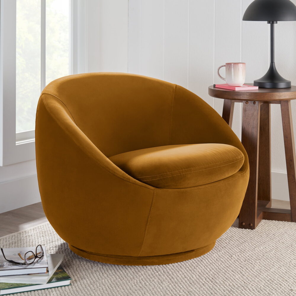 Better Homes & Gardens Mira Swivel Accent Chair, Ochre Velvet