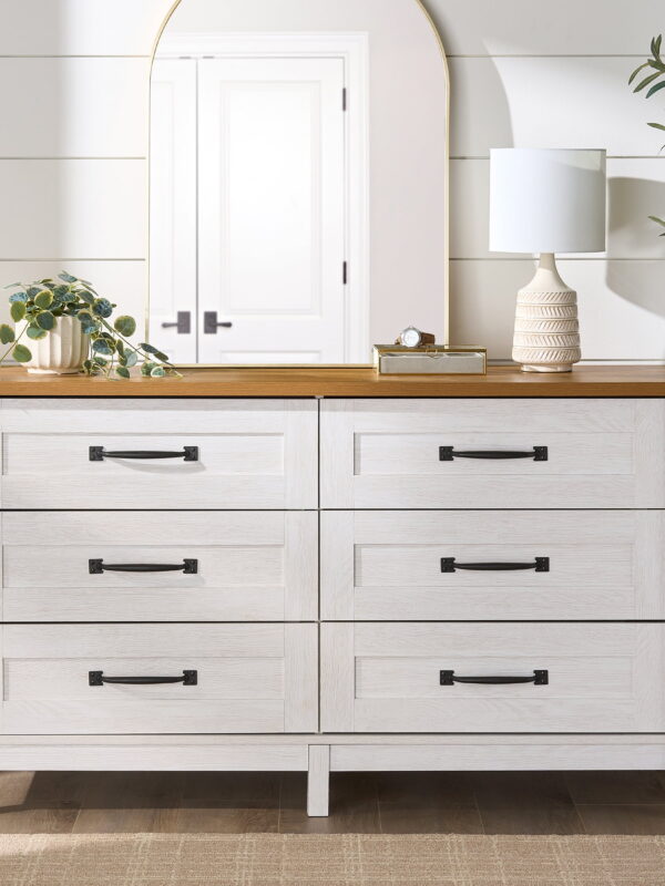 Better Homes & Gardens Modern Farmhouse 6-Drawer Dresser, Alabaster and Light Honey Finish