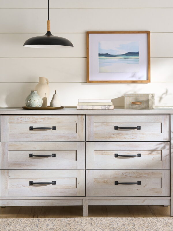 Better Homes & Gardens Modern Farmhouse 6-Drawer Dresser, Rustic White Finish