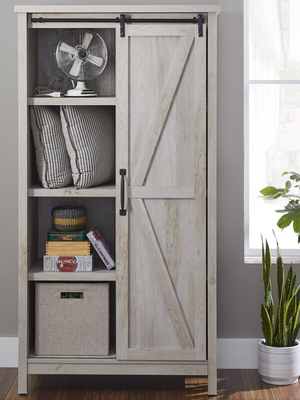 Better Homes & Gardens Modern Farmhouse Bookcase Storage Cabinet, Rustic White Finish