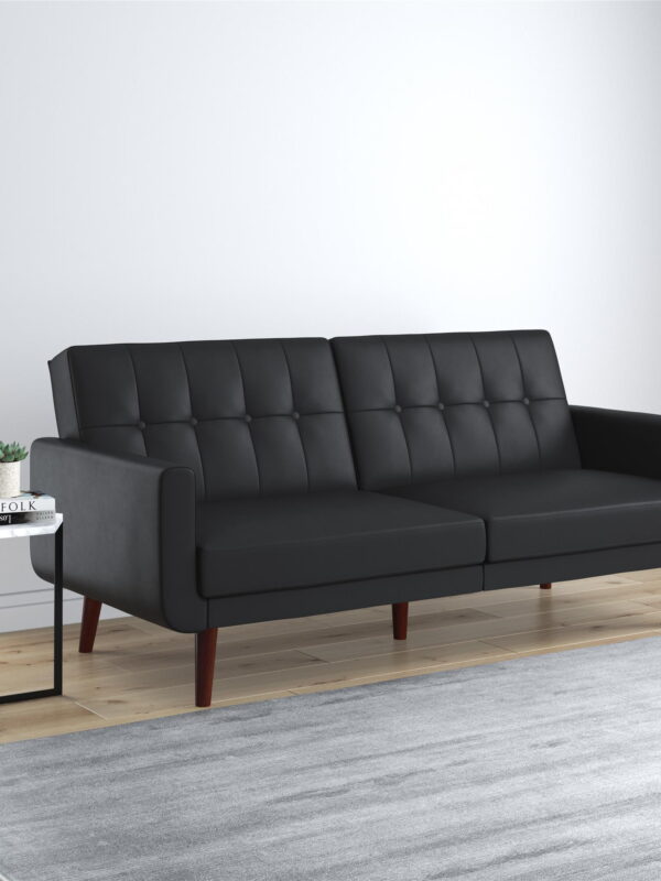 Better Homes & Gardens Nola Modern Futon, Black Faux Leather