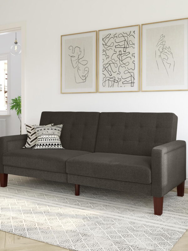 Better Homes & Gardens Porter Fabric Tufted Futon, Gray Linen
