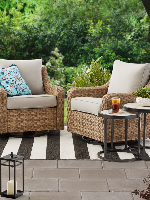 Better Homes & Gardens River Oaks Outdoor Swivel Gliders with Patio Covers, Set of 2, Natural