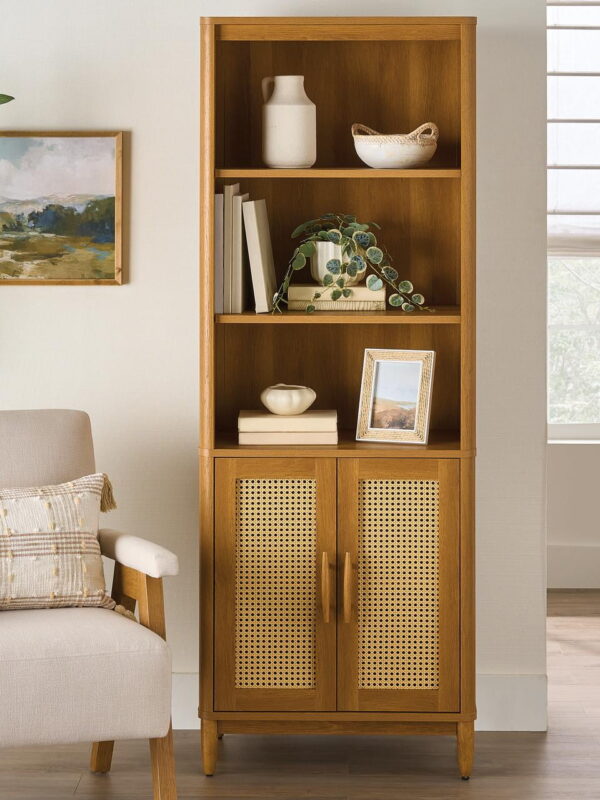 Better Homes & Gardens Springwood Bookcase with Doors, Light Honey Finish