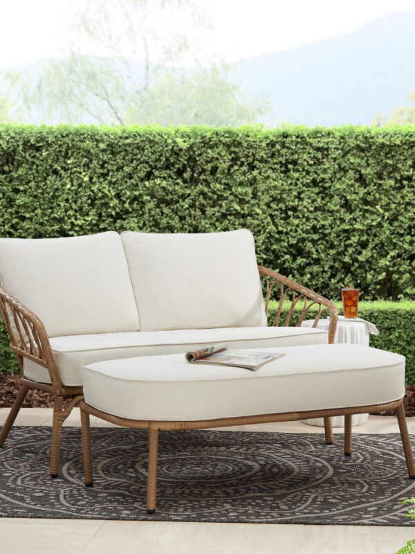 Better Homes & Gardens Willow Sage All-Weather Wicker Outdoor Loveseat and Ottoman Set, Beige