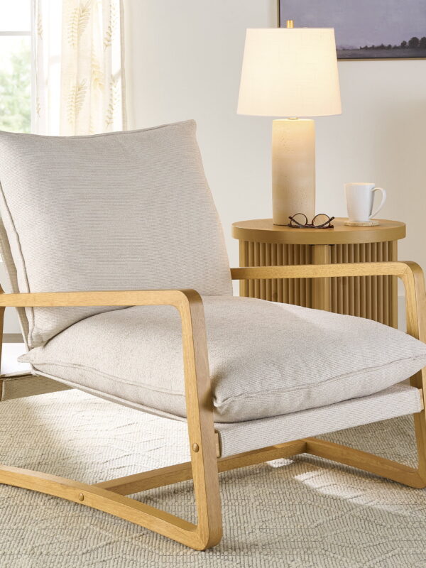Better Homes & Gardens Wooden Ezra Sling Accent Chair, Cream Linen