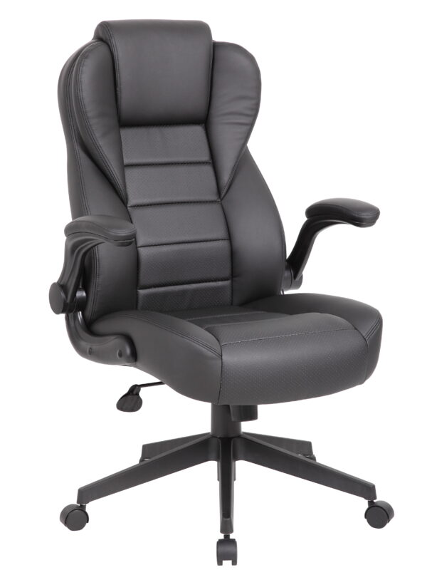 Boss Office Products High Back Flip Arm Vinyl Executive Chair in Black