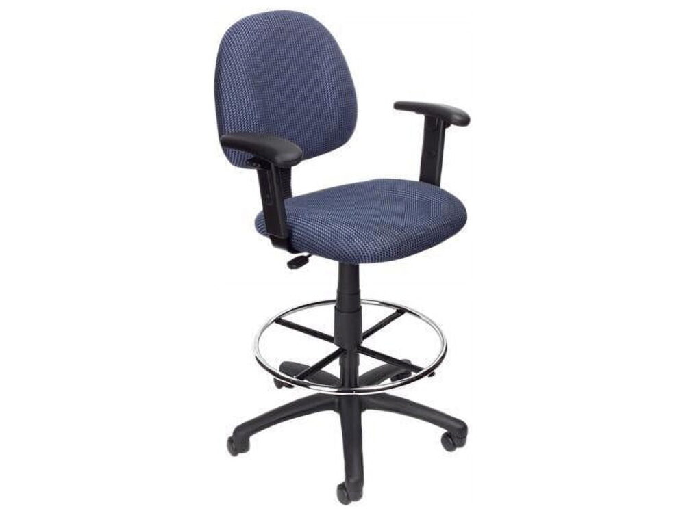 Boss Office Products Ergonomic Adjustable Drafting Chair with Adjustable Arms and Removable Foot Rest, Blue