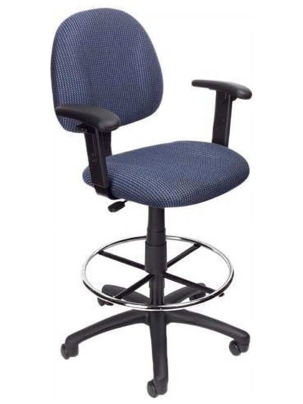 Boss Office Products Ergonomic Adjustable Drafting Chair with Adjustable Arms and Removable Foot Rest, Blue