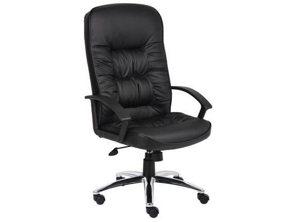 Boss Office Products High Back LeatherPlus Executive Chair with Chrome Base and Casters, Black