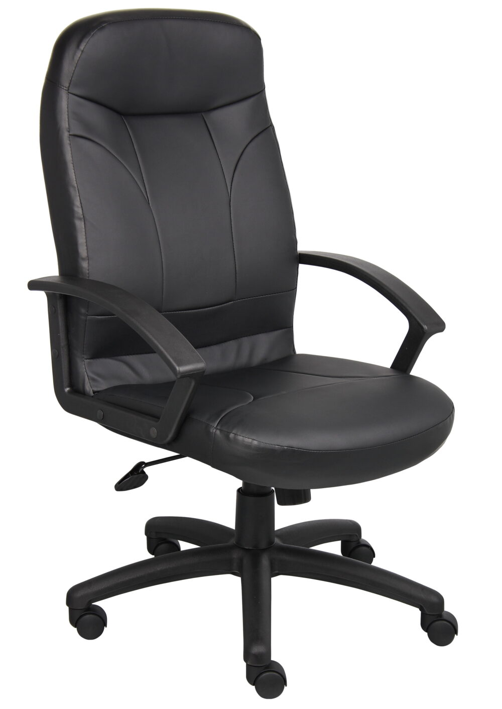 Boss Office Products LeatherPlus High Back Executive Chair with Casters, Black