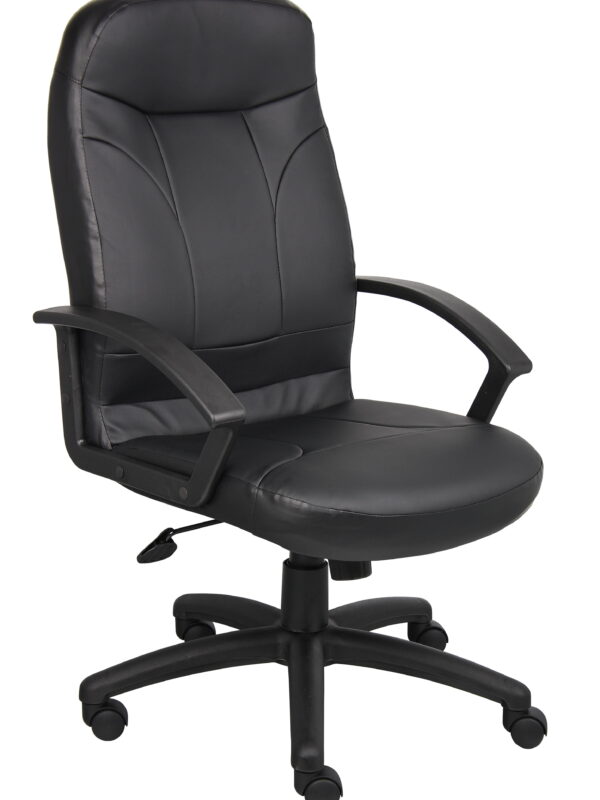 Boss Office Products LeatherPlus High Back Executive Chair with Casters, Black