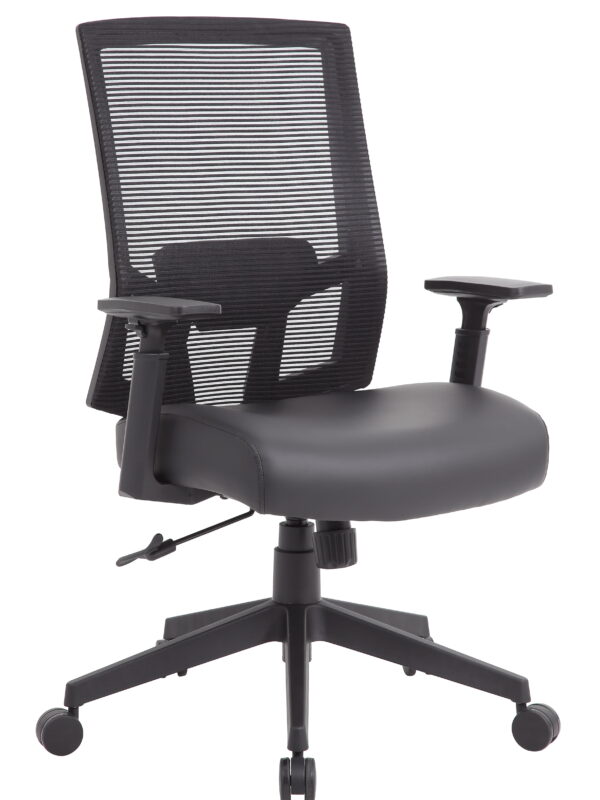 Boss Office Products Mesh Back Vinyl Task Chair with Synchro-Tilt, Black