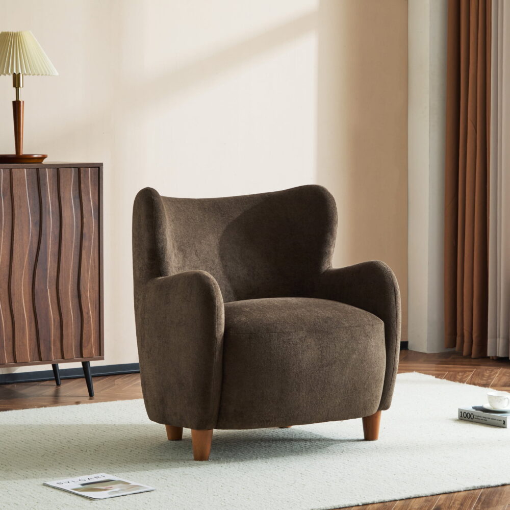 Christopher Knight Home Mid-Century Modern Velvet Wingback Accent Chair with Birch Legs, Brown
