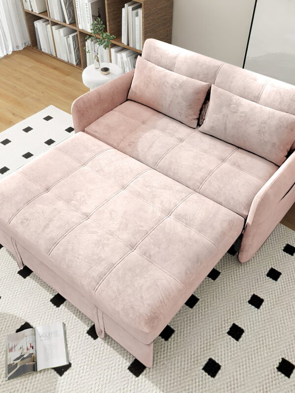 DEALTOPS Convertible Sofa Bed with USB, 55'' Loveseat Sleeper for Living Room, Apartment, Bedroom, Pink Velvet