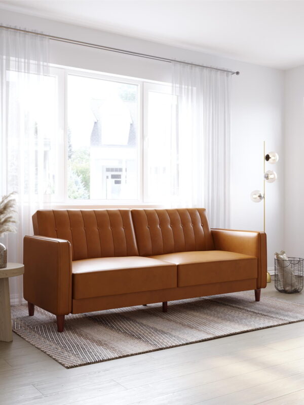 DHP Pin Tufted Transitional Futon, Camel Faux Leather