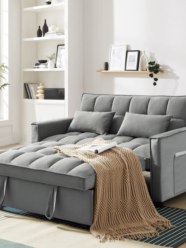 Dinosisco 4-in-1 Convertible Futon Sofa Bed, Pull Out Couch Beds Loveseat Sleeper, Gray Velvet