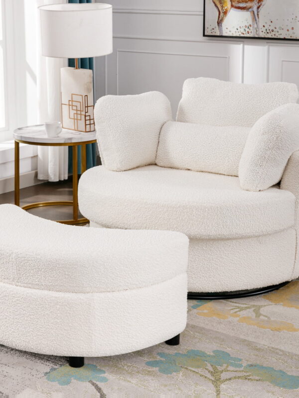 Dinosisco Oversized Swivel Accent Barrel Chair with Storage Ottoman, White Teddy
