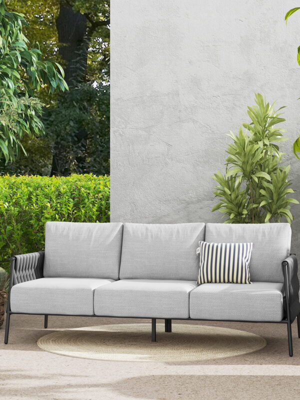 EAST OAK 3 Seats Outdoor Conversation Set Patio Furniture with Waterproof Thick Cushions Black & Grey