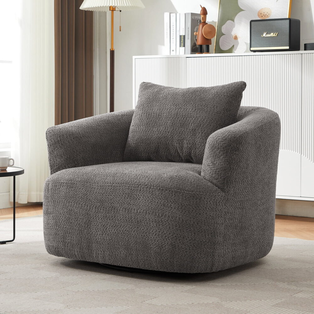 Euroco 360° Swivel Accent Chair with Ergonomic Armrests and Luxe Boucle Cushion