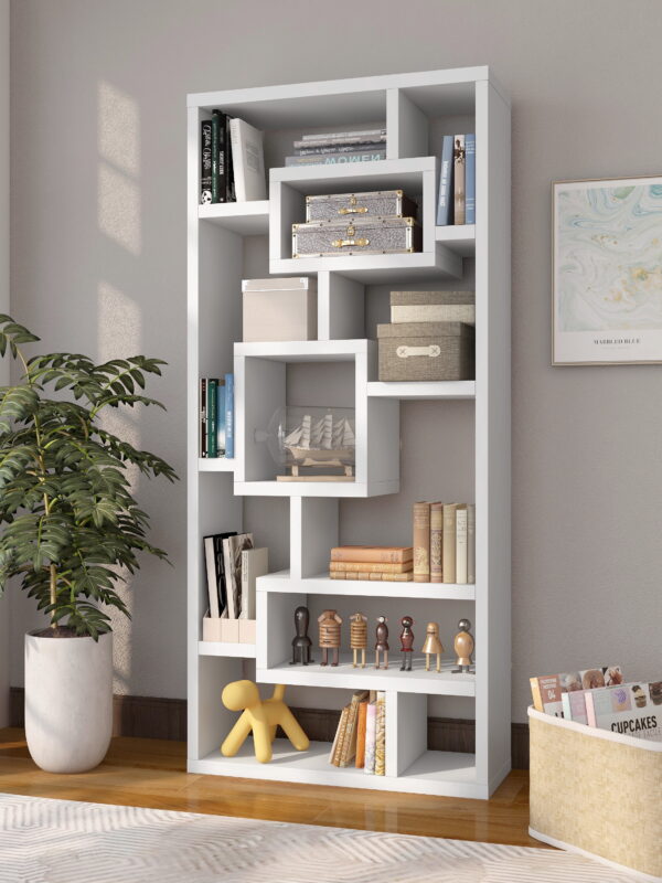 Furniture of America Aix Modern 16-Shelf Geometric Bookcase, White