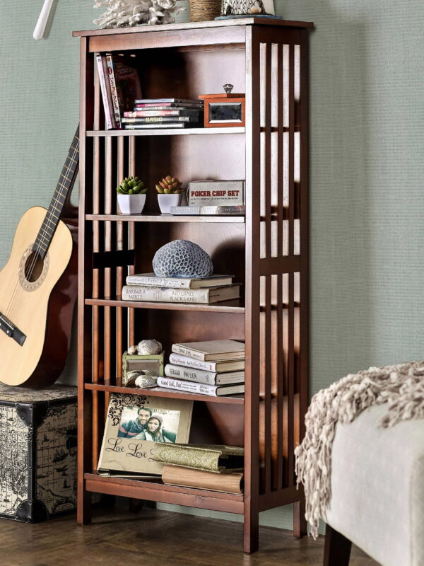 Furniture of America Aziz 5-Shelf Bookcase, Antique Oak