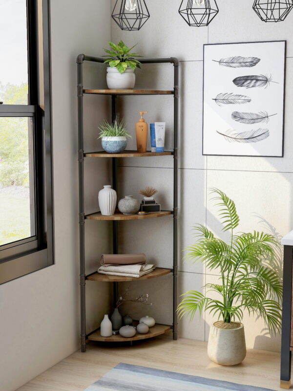 Furniture of America Talian 5-Tier Corner Bookcase, Sand Black