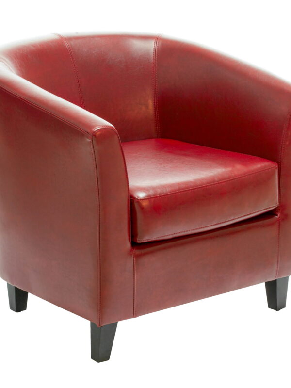 GDF Studio Miller Contemporary Upholstered Club Chair, Dark Red Bonded Leather and Dark Brown