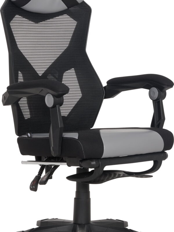 Gamer Gear Gaming Office Chair with Extendable Leg Rest, Gray/Black Fabric Upholstery