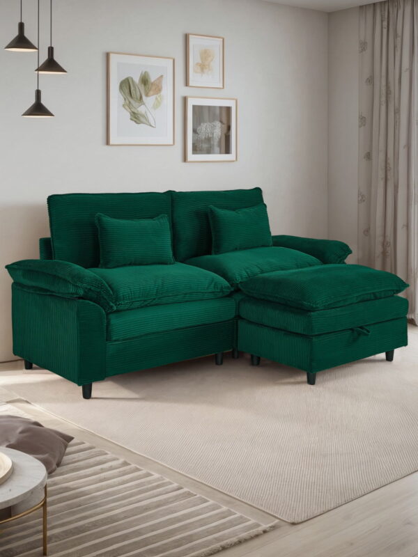Gewnee Sectional Sofa with Chaise Storage Ottoman, Small L Shaped Free Combination Corduroy Couch Furniture Sets for Living Room