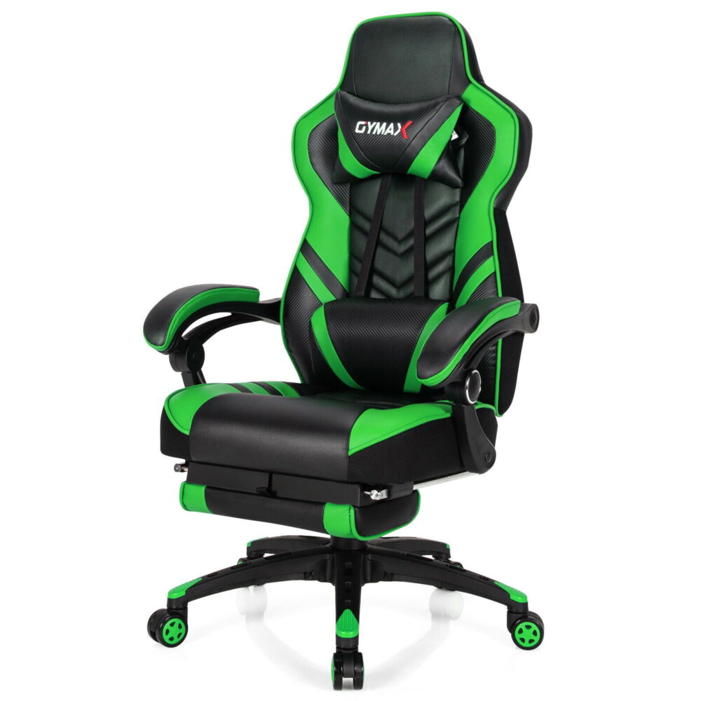 Gymax Office Computer Desk Chair Gaming Chair Adjustable Swivel w/Footrest Green