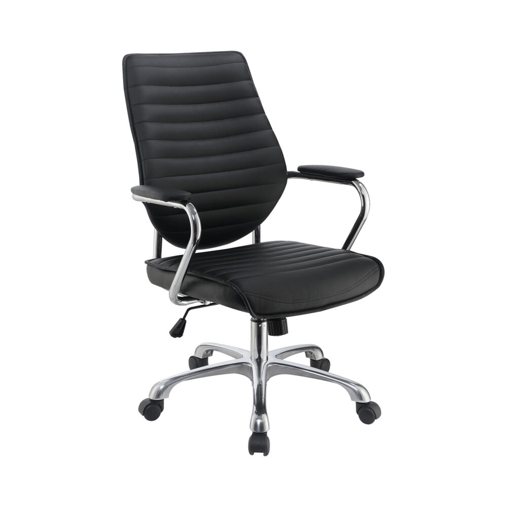 High Back Office Chair Black and Polished Aluminum