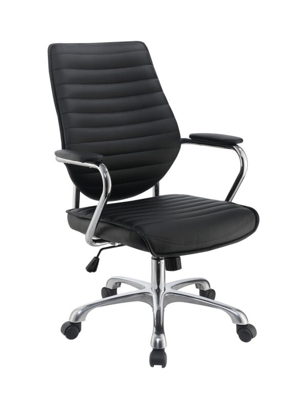 High Back Office Chair Black and Polished Aluminum