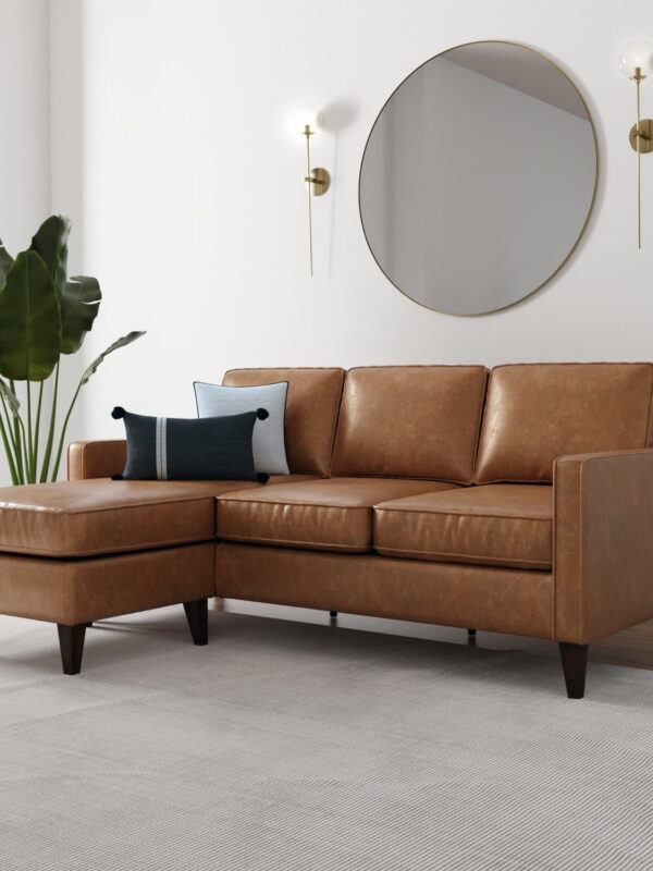 Jianna Faux Leather Reversible Sectional, Saddle Brown