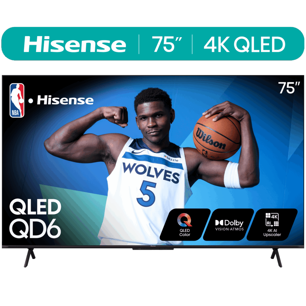 Hisense 75-Inch Class QD6 Series QLED UHD 4K HDR Google Smart TV (75QD6N) - QLED, Dolby Vision, Dolby Atmos, 4K AI Upscaler, Motion Rate 120, HDR 10+, Game Mode Plus, Voice Remote