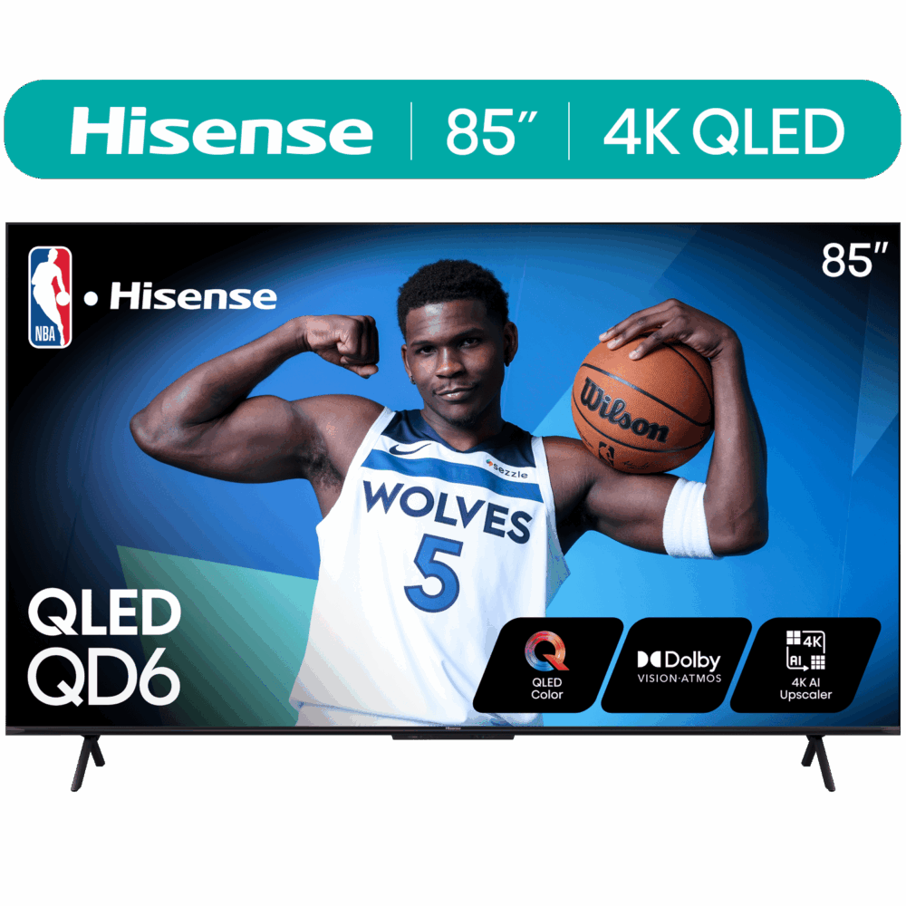 Hisense 85-Inch Class QD6 Series QLED UHD 4K HDR Google Smart TV (85QD6N) - QLED, Dolby Vision, Dolby Atmos, 4K AI Upscaler, Motion Rate 120, HDR 10+, Game Mode Plus, Voice Remote