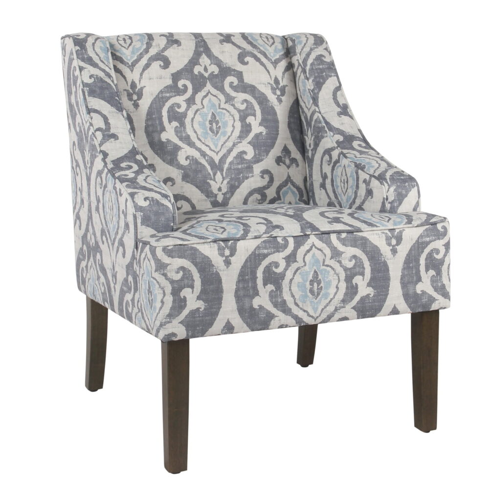 HomePop Classic Swoop Accent Chair - Blue and White Damask